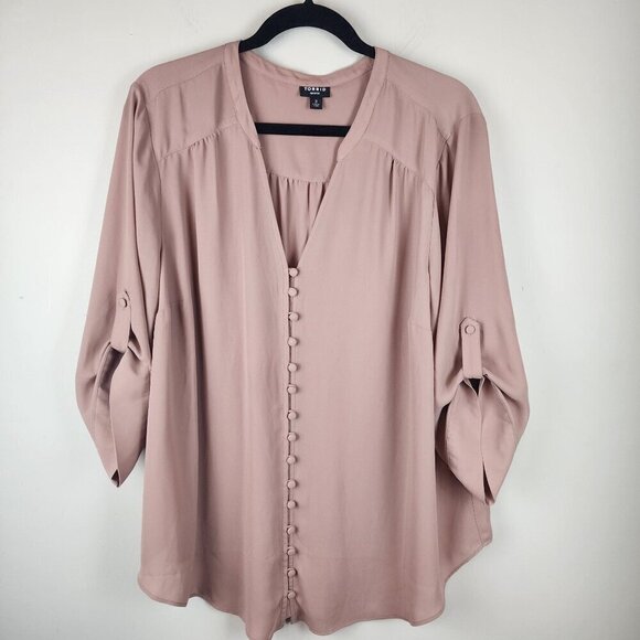 Torrid size 2 / 2X Harper shirt blouse deep v neck buttons roll tab sleeves - Picture 1 of 9